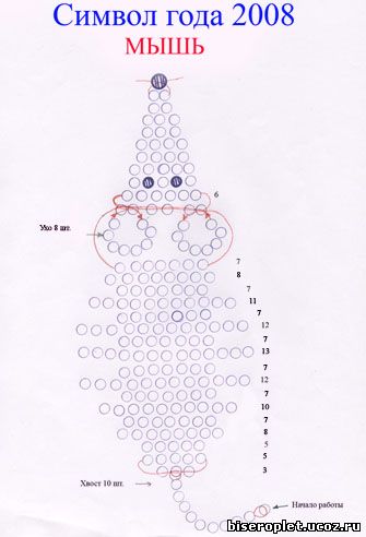 Схема плетения мышки из бисера. Бисероплет.