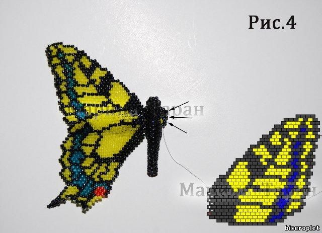 Схема плетения бабочки Махаон из бисера